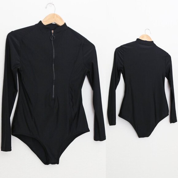 LYRA Swim Sofia One Piece Long Sleeve Black Swimsuit S Half Zip UPF 50+ Modest - Picture 5 of 14
